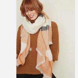 NWT Old Navy Long Flannel Blanket Scarf Wrap Shawl Tartan Pashmina Cream Combo